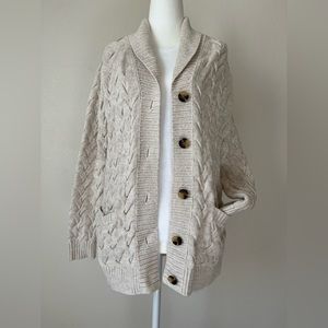 women’s cable knit cardigan sweater with shawl collar. Worn once.